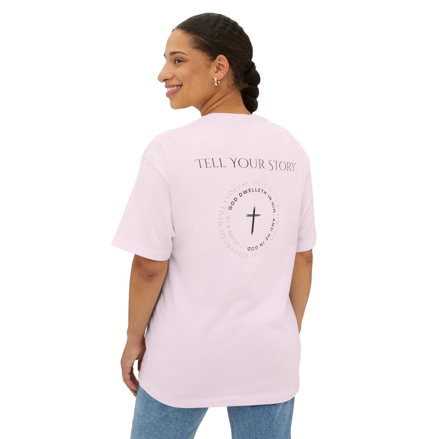 Tell Your Story Oversized Boxy Tee – Faith Inspired Unisex Premium Cotton Shirt