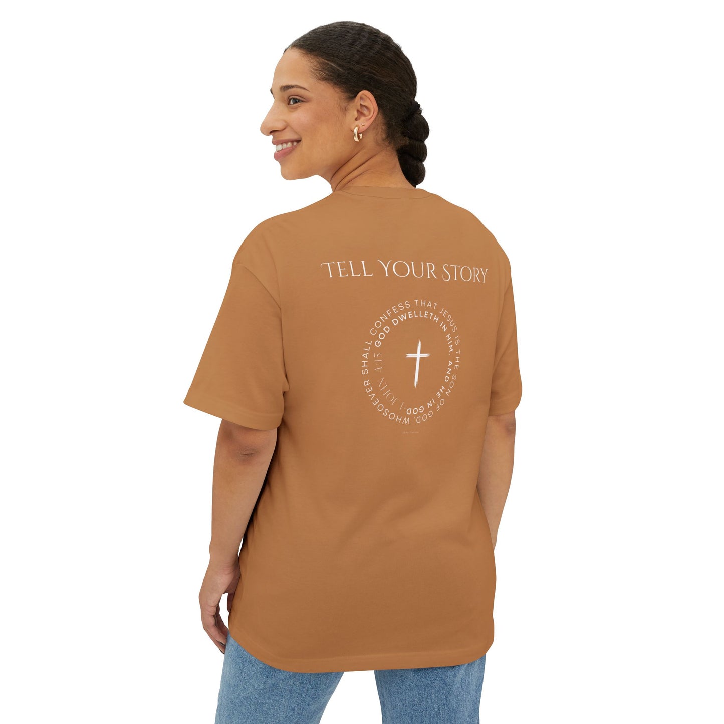 Tell Your Story Oversized Boxy Tee – Faith Inspired Unisex Premium Cotton Shirt