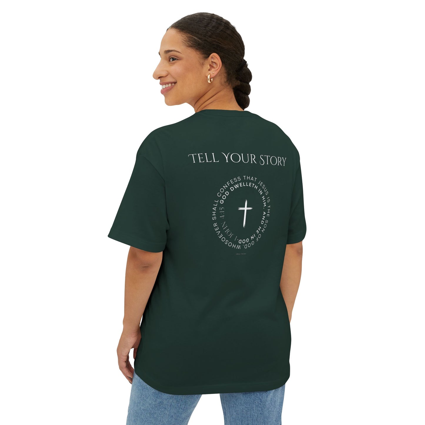 Tell Your Story Oversized Boxy Tee – Faith Inspired Unisex Premium Cotton Shirt