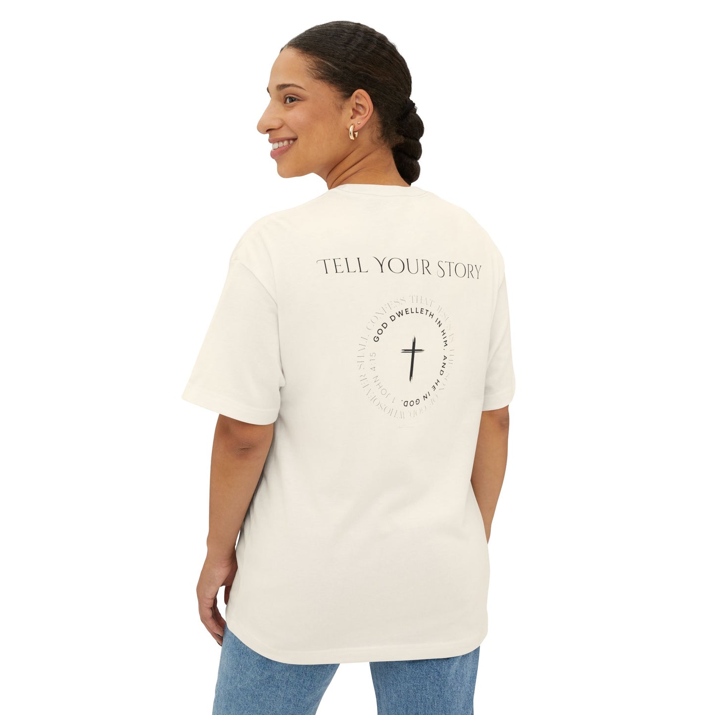 Tell Your Story Oversized Boxy Tee – Faith Inspired Unisex Premium Cotton Shirt